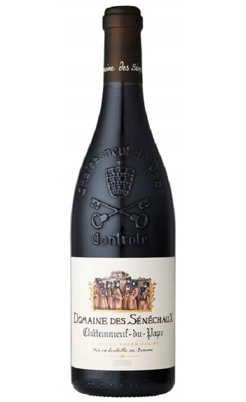 Photographie d'une bouteille de vin rouge Cazes Dom Des Senechaux 2017 Chtneuf Rge 75 Cl Crd