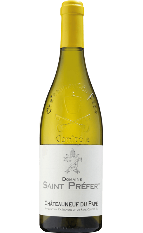 Photographie d'une bouteille de vin blanc St-Prefert Chateauneuf-Du-Pape 2022 Blc Bio 75cl Crd