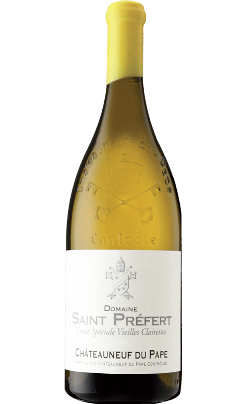 Photographie d'une bouteille de vin blanc St-Prefert V Clairettes 2022 Chtneuf Blc Bio 1 5l Crd