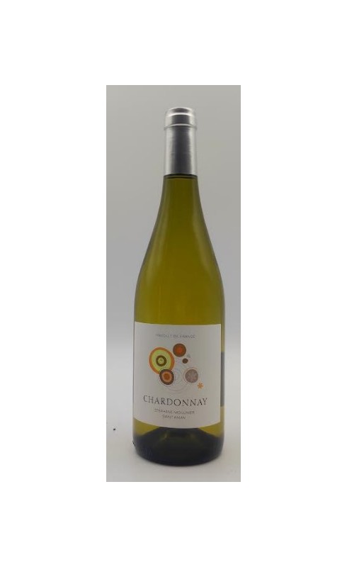 Photographie d'une bouteille de vin blanc Moulinier Chardonnay 2023 Pays D Oc Blc Bio 75cl Crd