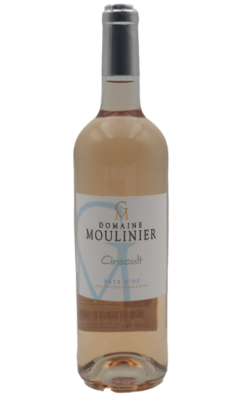 Photographie d'une bouteille de vin rosé Moulinier Cinsault 2023 Pays D Oc Rose Bio 75cl Crd
