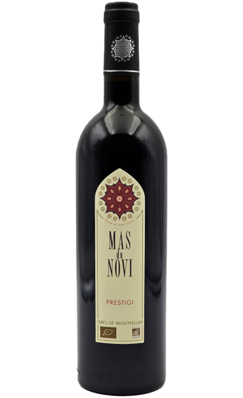 Photographie d'une bouteille de vin rouge Mas Du Novi Cuvee Prestigi 2019 Lgdoc Bio Rge 75cl Crd