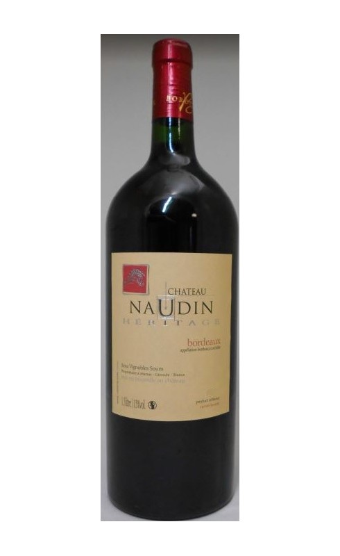Photographie d'une bouteille de vin rouge Cht Naudin Heritage 2018 Bdx Aoc Rge 1 5 L Crd