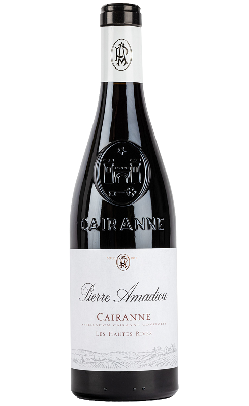 Photographie d'une bouteille de vin rouge Amadieu Les Hautes Rives 2020 Cairanne Rge 75 Cl Crd