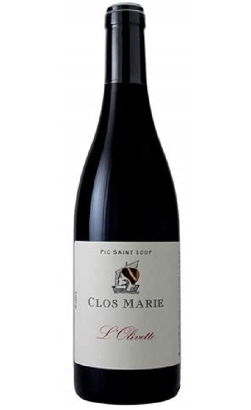 Photographie d'une bouteille de vin rouge Clos Marie L Olivette 2022 Pic-St-Loup Rge Bio 75cl Crd