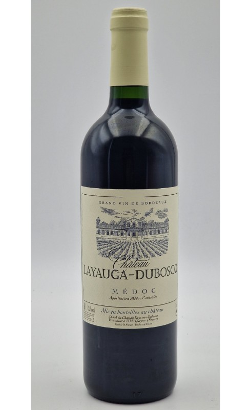 Photographie d'une bouteille de vin rouge Cht Layauga - Dubosq 2018 Medoc Rge 75cl Crd