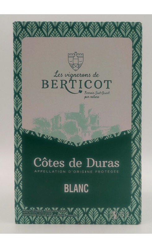 Photographie d'une bouteille de vin blanc Berticot Vignerons De Berticot Cdduras Blc Bib 5 L Crd