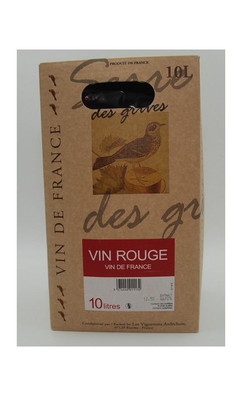 Photographie d'une bouteille de vin rouge Vigne Ardechois Serre Des Grives Ardeche Rge Bib 10 L Crd