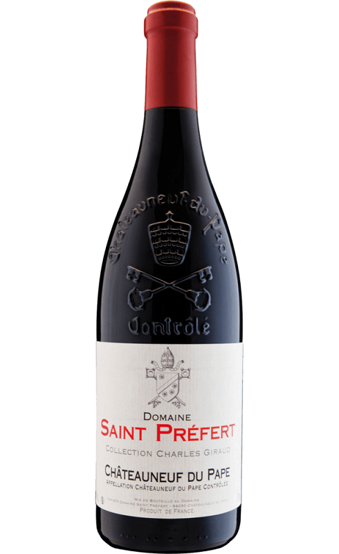 Photographie d'une bouteille de vin rouge St-Prefert Charles Giraud 2018 Chtneuf Rge Bio 75cl Crd