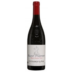 Photographie d'une bouteille de vin rouge St-Prefert Auguste Favier 2019 Chtneuf Rge Bio 75cl Crd
