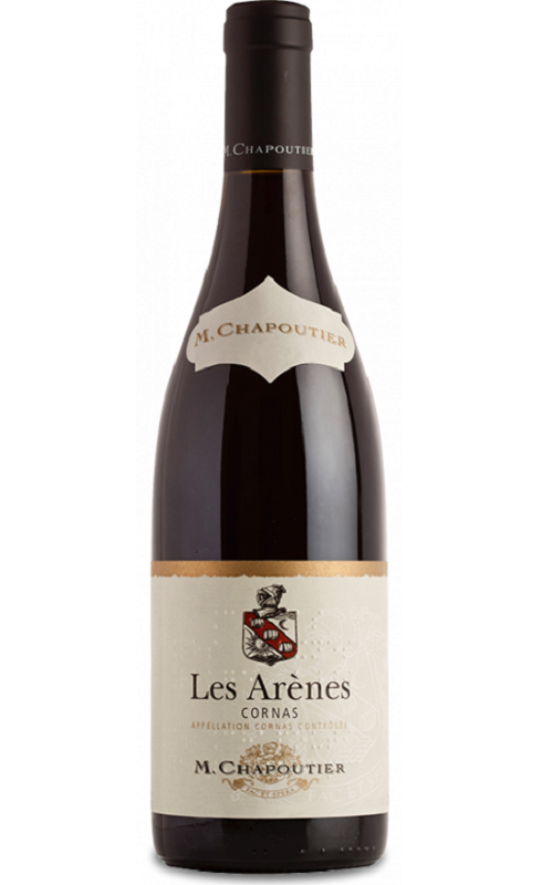 Photographie d'une bouteille de vin rouge Chapoutier Les Arenes 2016 Cornas Rge 75 Cl Crd