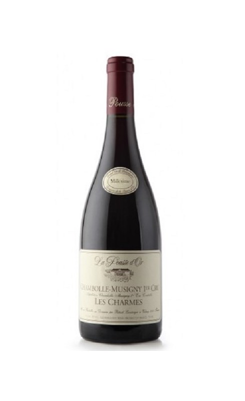 Photographie d'une bouteille de vin rouge Pousse D Or Les Charmes 2018 Chambolle Rge 75cl Crd