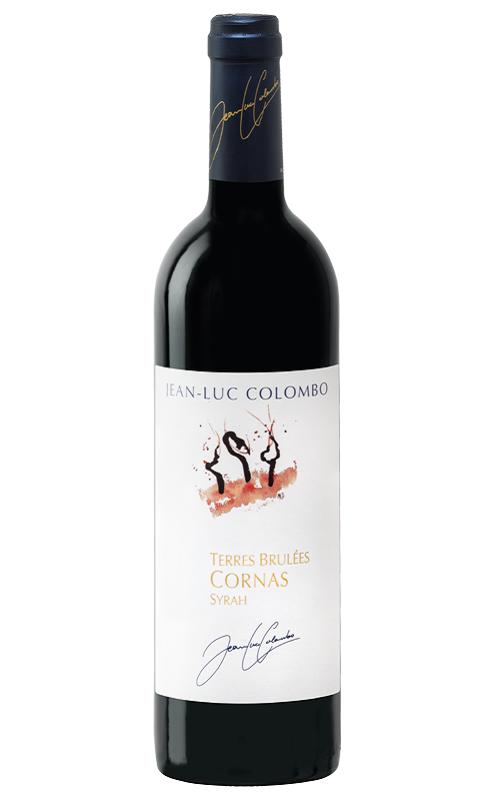 Photographie d'une bouteille de vin rouge Colombo Terres Bruleees 2017 Cornas Rge Bio 75 Cl Crd
