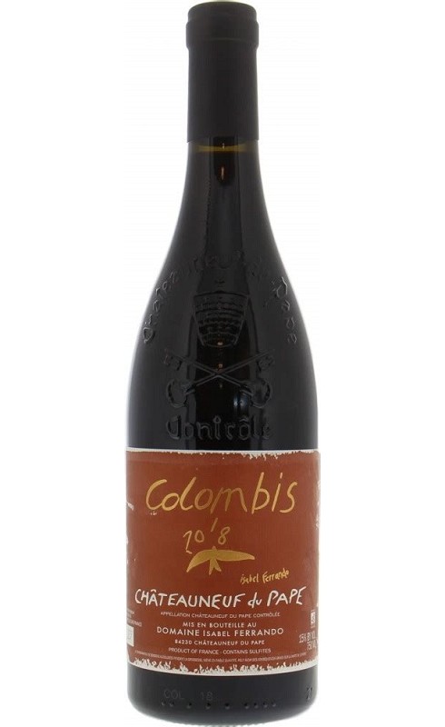 Photographie d'une bouteille de vin rouge St-Prefert Ferrando Colombis 2019 Chtneuf Rge Bio 75cl Crd