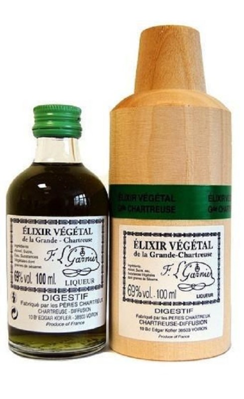 Photographie d'une bouteille de Chartreuse Elixir Vegetal 10cl