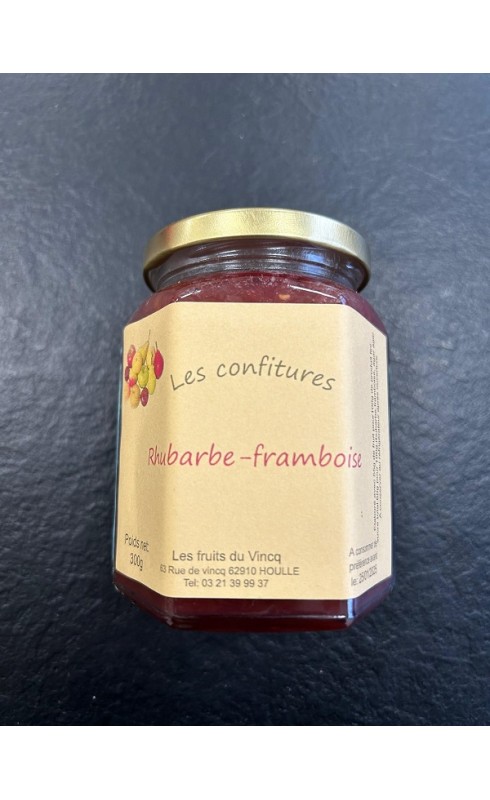 Photographie d'un produit d'épicerie Confiture Du Vincq Rhubarbe Framboise 300g