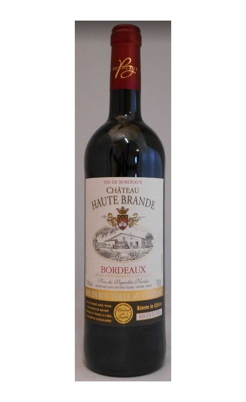 Photographie d'une bouteille de vin rouge Cht Haute Brande 2018 Bdx Aoc Rge 37 5 Cl Crd