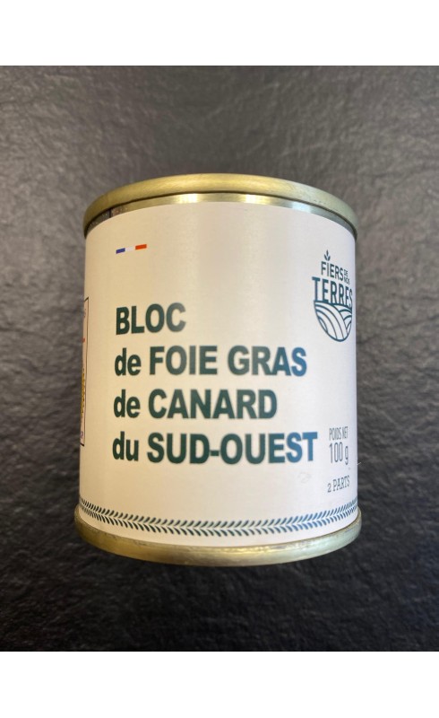 Photographie d'un produit d'épicerie Fiers De Nos Terres Conserve Bloc Foie Gras De Canard 100g