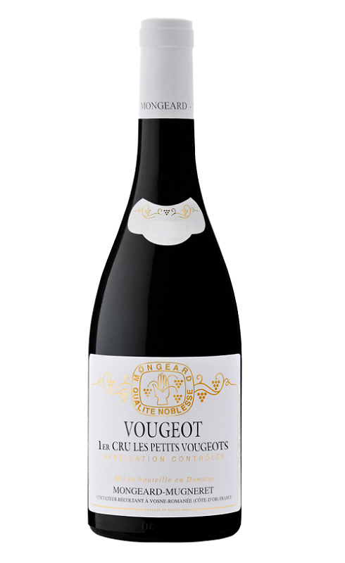Photographie d'une bouteille de vin rouge Mongeard Les Petits Vougeots 2018 Vougeot Rge 75cl Crd
