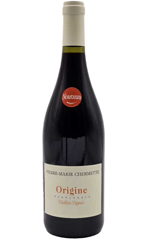 Photographie d'une bouteille de vin rouge Chermette Origine Vv 2022 Beaujolais Rge 75cl Crd