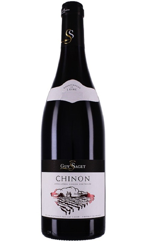 Photographie d'une bouteille de vin rouge Guy Saget Chinon 2021 Rge 75cl Crd