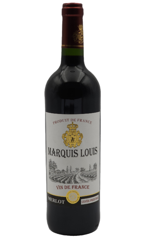 Photographie d'une bouteille de vin rouge Cht Marquis Louis 2021 Vdf Bdx Rge 75 Cl Crd