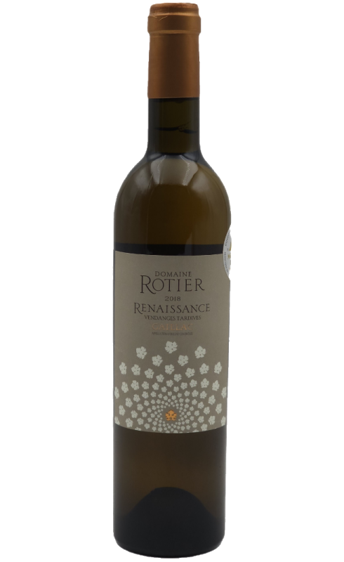 Photographie d'une bouteille de vin blanc Rotier Renaissance Vendanges Tardives 2018 Blc Mx 50cl Crd