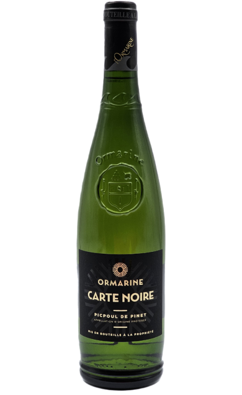 Photographie d'une bouteille de vin blanc Ormarine Carte Noire 2023 Picpoul De Pinet Blc 75cl Crd