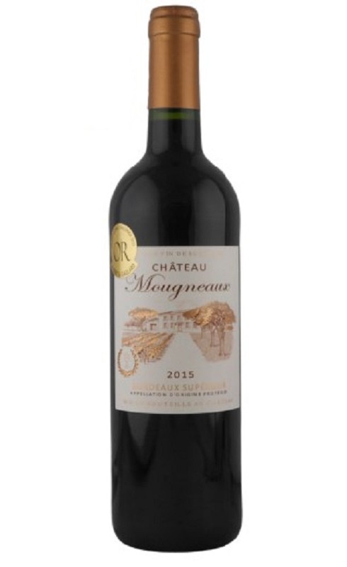 Photographie d'une bouteille de vin rouge Cht Mougneaux 2015 Bdx Sup Rge 75cl Crd