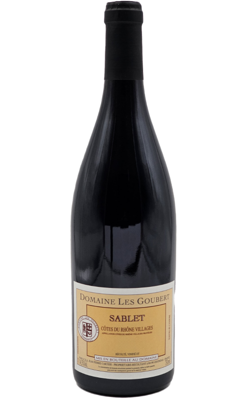 Photographie d'une bouteille de vin rouge Goubert Sablet 2020 Cotes Du Rhone Villages Rge 75cl Crd