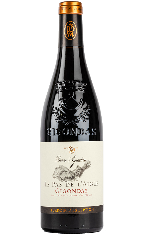 Photographie d'une bouteille de vin rouge Amadieu Le Pas De L Aigle 2019 Gigondas Rge 75cl Crd