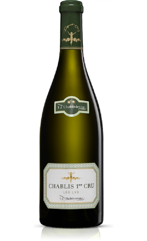Photographie d'une bouteille de vin blanc Chablisienne Les Lys 2020 Chablis 1er Cru Blc 75cl Crd