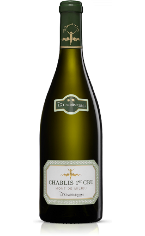 Photographie d'une bouteille de vin blanc Chablisienne Mont De Milieu 2020 Chablis Blc 75cl Crd