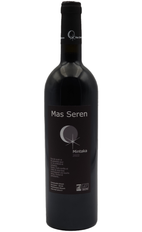 Photographie d'une bouteille de vin rouge Mas Seren Mintaka 2022 Igp Cevennes Rge Bio 75cl Crd