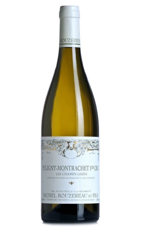 Photographie d'une bouteille de vin blanc Bouzereau Champs Gains 2022 Puligny 1er Cru Blc 75cl Crd
