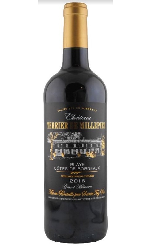 Photographie d'une bouteille de vin rouge Cht Terrier De Millepied 2018 Blaye Rge 75cl Crd