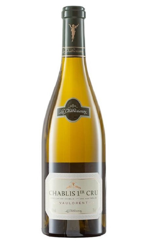 Photographie d'une bouteille de vin blanc Chablisienne Vaulorent 2019 Chablis 1er Cru Blc 75 Cl Crd