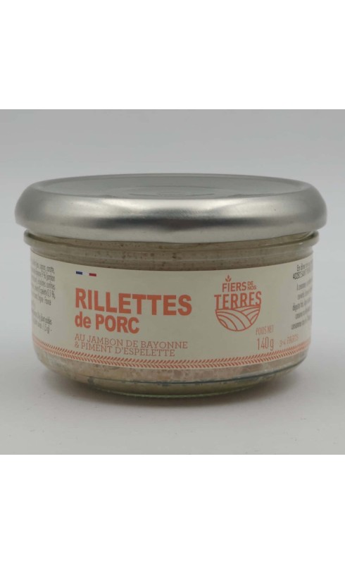 FIERS DE NOS TERRES RILLETTE PORC JAMBON BAYONNE PIMENT 140G FIERS DE NOS TERRES RILLETTE PORC JAMBON BAYONNE PIMENT 140G