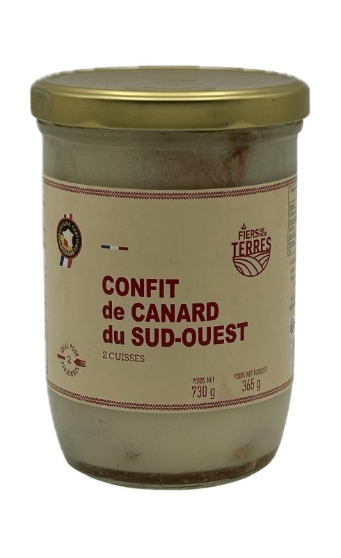FIERS DE DOS TERRES BOCAL CONFIT CANARD 2 CUISSES 730G FIERS DE DOS TERRES BOCAL CONFIT CANARD 2 CUISSES 730G