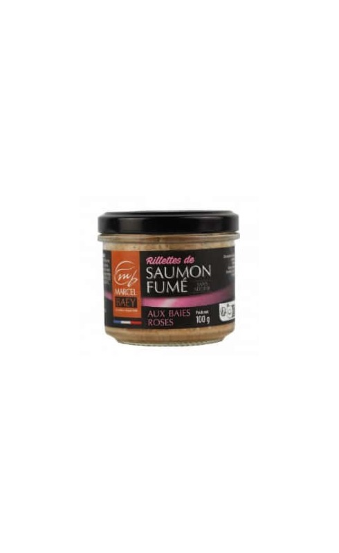 MARCEL BAEY RILLETTES DE SAUMON FUME AUX BAIES ROSES 100G MARCEL BAEY RILLETTES DE SAUMON FUME AUX BAIES ROSES 100G