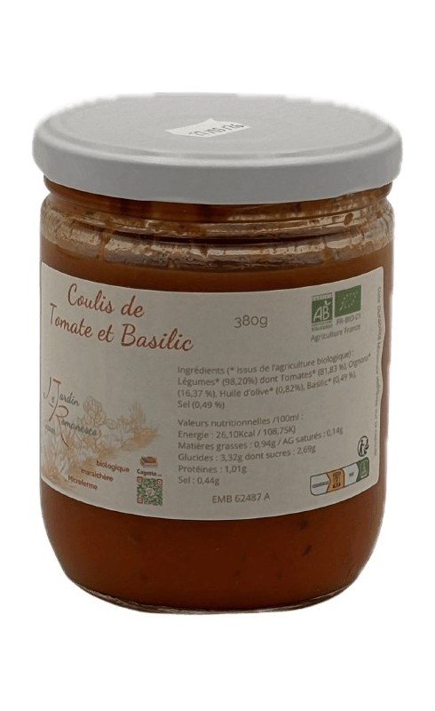 LE JARDIN ROMANESCO COULIS DE TOMATE ET BASILIC BIO 380G