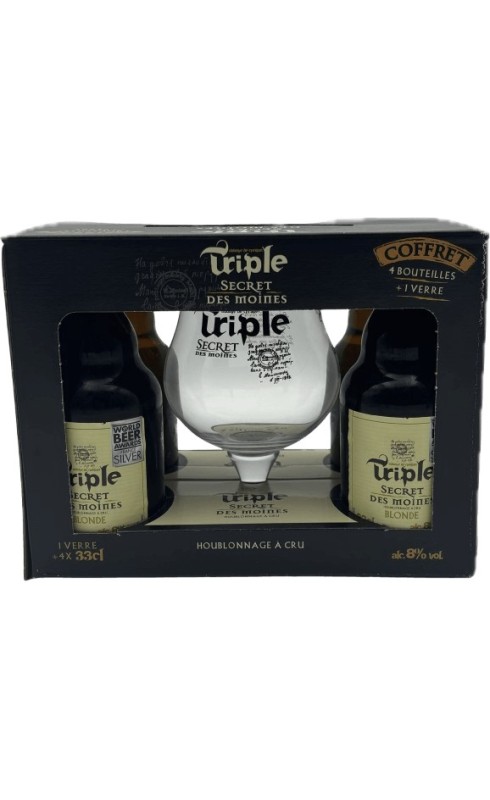 COFFRET 4 TRIPLE SECRET DES MOINES 33CL + 1 VERRE COFFRET 4 TRIPLE SECRET DES MOINES 33CL + 1 VERRE