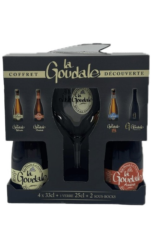 COFFRET LA GOUDALE - 1 BLONDE 33 CL + 1 AMBREE 33 CL + 1 IPA 33 CL + 1 GRAND CRU + 1 VERRE + 2 SOUS-BOCKS COFFRET LA GOUDALE - 1 BLONDE 33 CL + 1 AMBREE 33 CL + 1 IPA 33 CL + 1 GRAND CRU + 1 VERRE + 2 SOUS-BOCKS