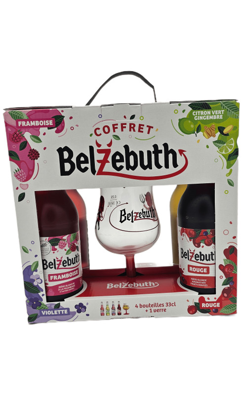 bière COFFRET BELZEBUTH 4 X 33 CL - PINK FRAMBOISE + ROUGE + CITRON VERT GINGEMBRE + VIOLETTE + 1 VERRE - BRASSERIE DE SAINT-...