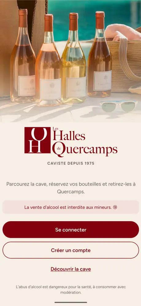 Aperçu de l'écran d'accueil de l'application