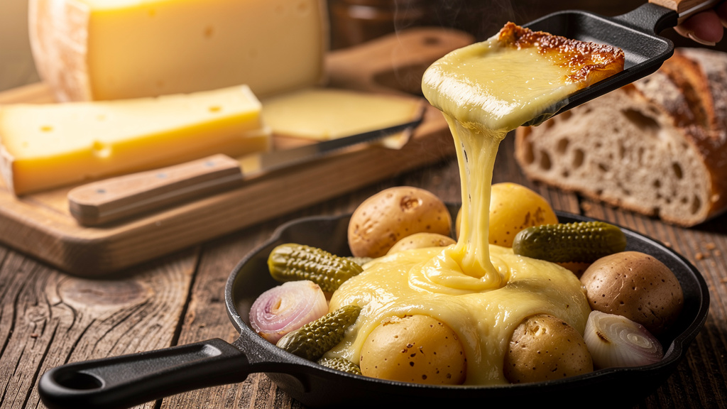 Raclette accompagnée d'un verre de vin