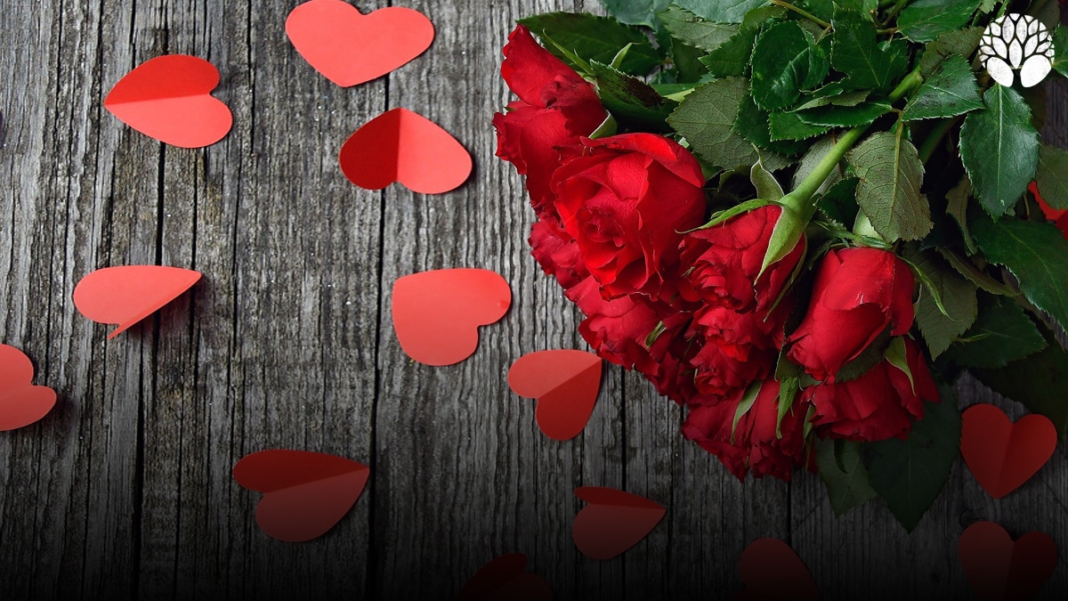 Table romantique dressée pour la Saint-Valentin avec un verre de vin